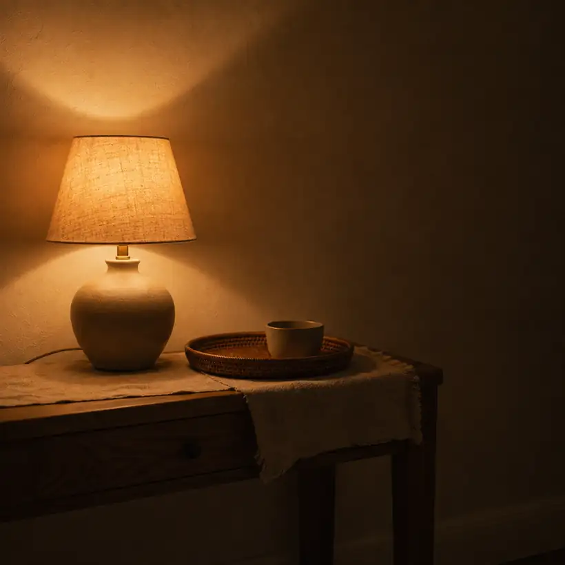 A room lit by three warm lamps instead of an overhead light