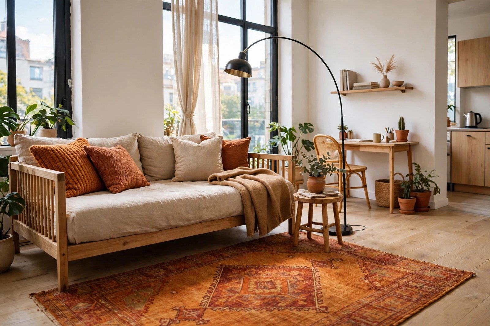 Small bedroom layout planning with measurements in cm and inches