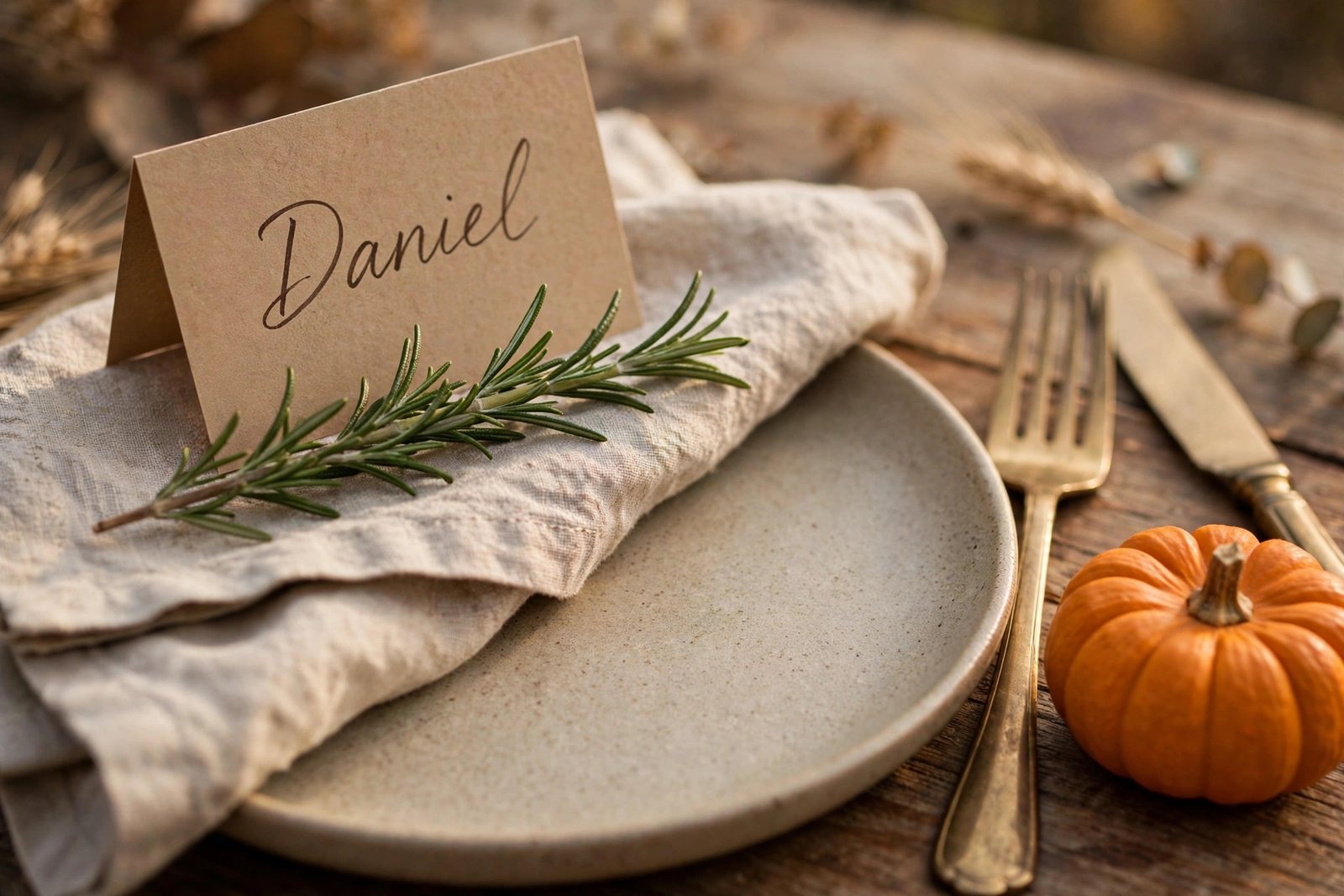 Thanksgiving place cards with handwritten names for large group seating